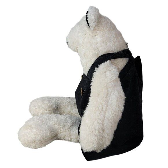 Woof & Poof Polar Bear Plush White 19" Black Velvet Overalls Gold Button Vintage - Picture 4 of 11